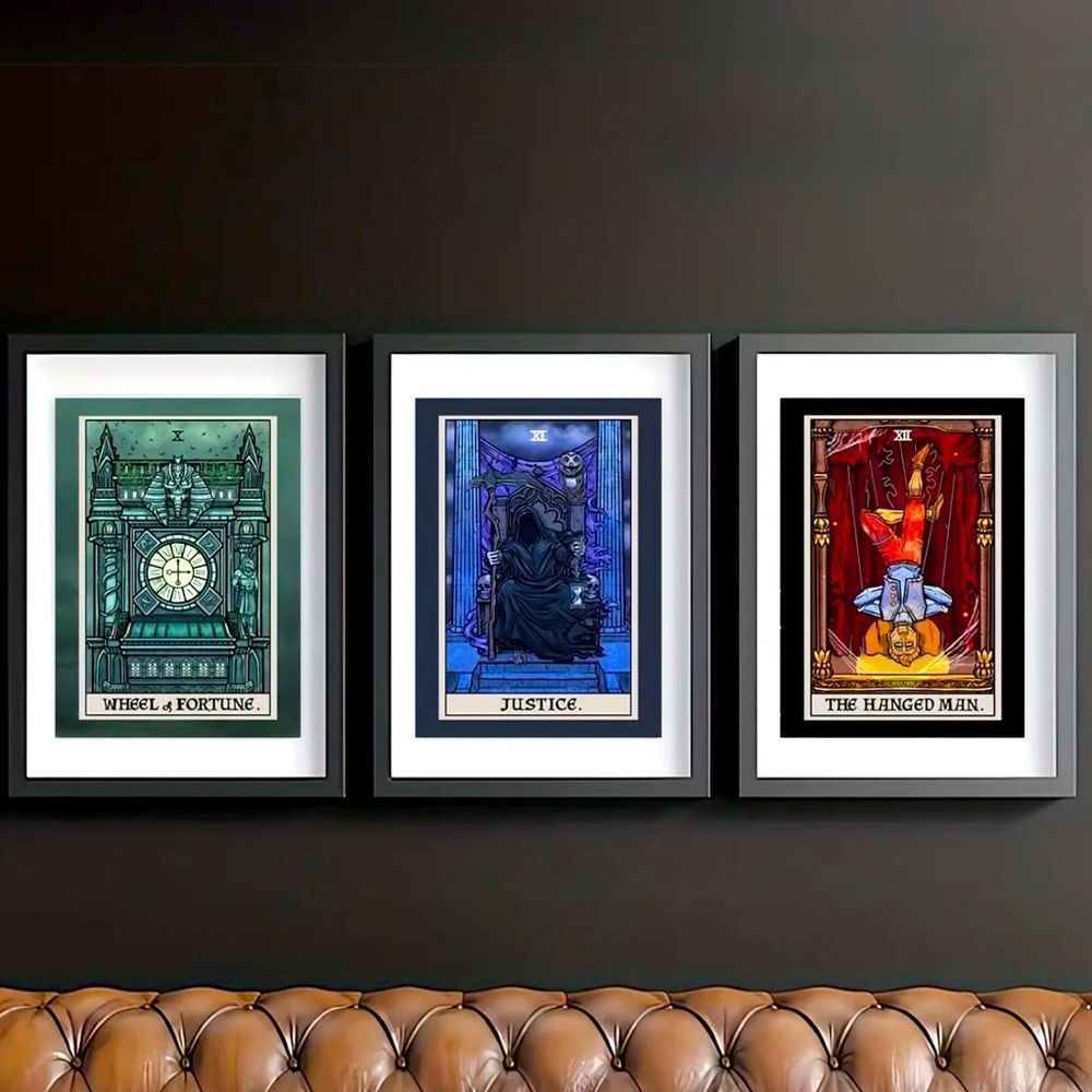 Tarot Canvas Art Prints - Wheel Of Fortune, Justice, The Hanged Man SET OF THREE
